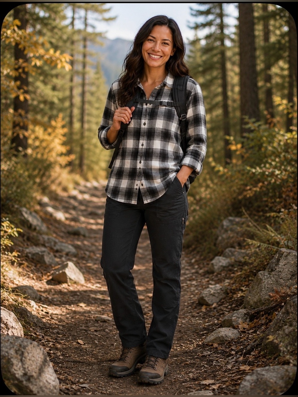 Eddie Bauer Black and White Plaid Microfiber Button-Down Shirt